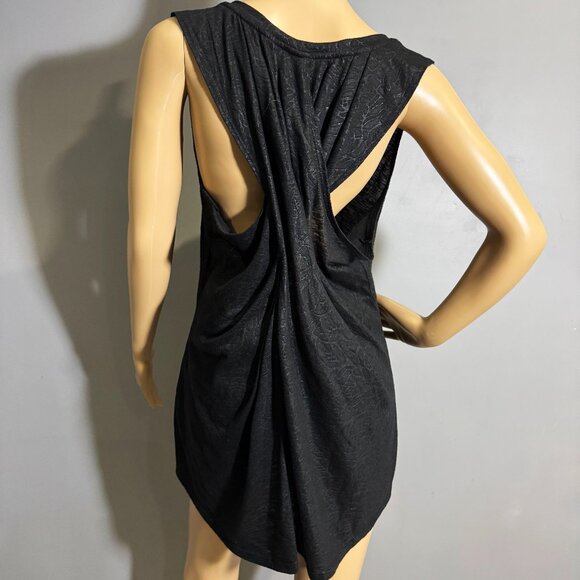 Black Floral Embossed Open-Back Tunic Top 🖤 draped twist detail - Picture 1 of 4
